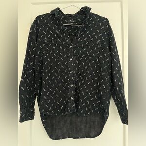 Madewell Zig-Zag Ikat Print Oversized Ex-Boyfriend Shirt Black/Gold S Oversized